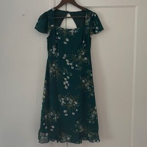 Green French Inspired Dress with Flutter Sleeves for Wedding Guest